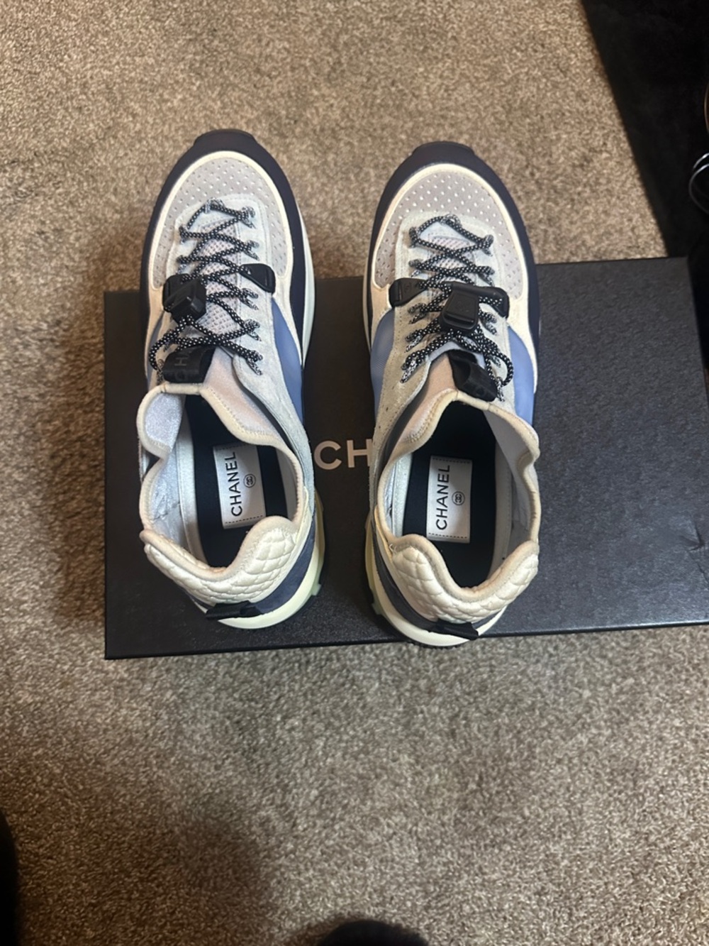 CHANEL Navy and White Runner Sneakers